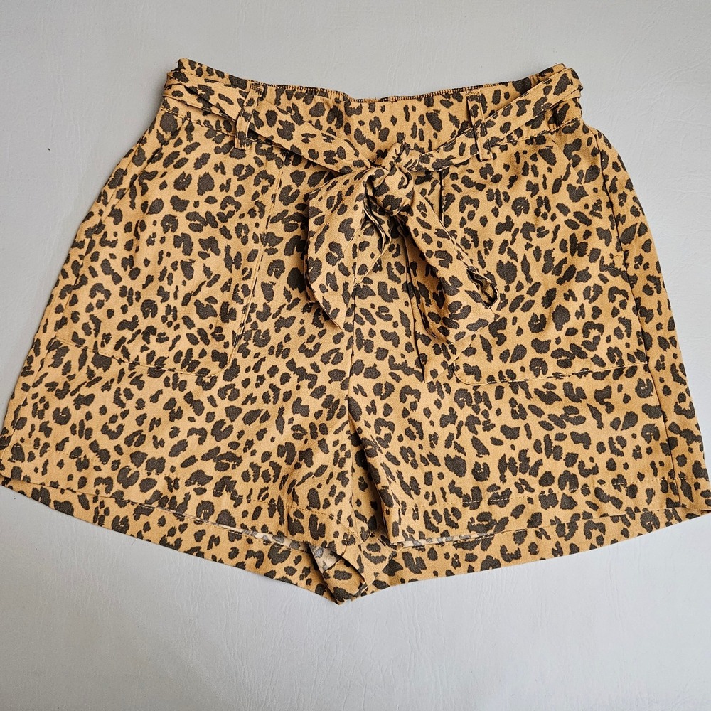 A New Day Womens Leopard Print Tie Waist Shorts Brown Black Size S